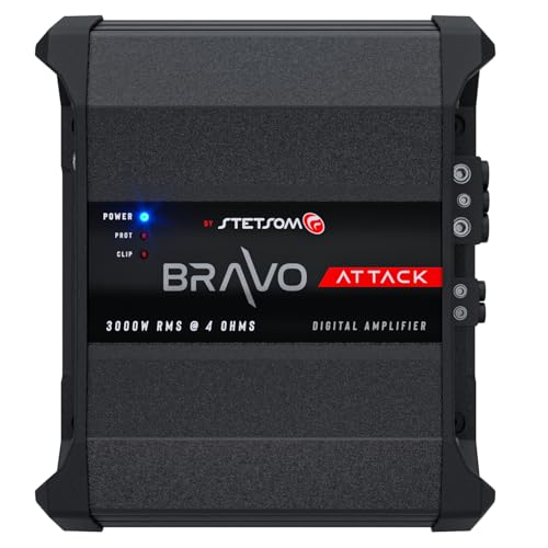 Image of Stetsom Bravo Attack 3000 4 Ohms Mono Car Amplifier, 3000.1 3K Watts RMS, 4Ω Stable Car Audio, Full Range HD Sound Quality, 3000x1, Crossover & Bass Boost, Car Stereo Speaker MD, Smart Coolers
