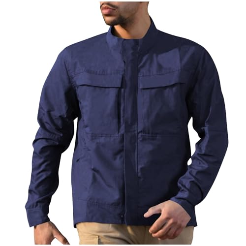 Cambkatl Men's Stand Collar Tactical Jackets Sytlish Full Zip Stretch Long Sleeve Casual Outerwear Sports Coat with Pockets