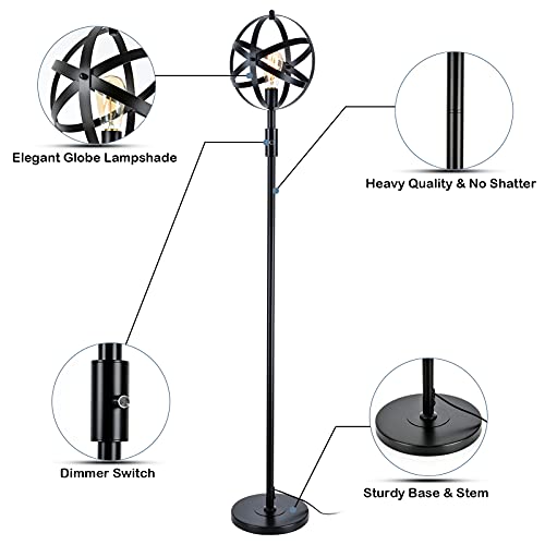 Airposta Globe Industrial Floor Lamp With On/Off Dimmable Switch, Rustic Spherical Standing Lamp, 40W Retro Torchiere Floor Light For Office, Living Room, Reading, Bedroom,Tall Vintage Pole Light #TOP6