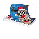 Alueeu 10 Stück Erwachsene Mundschutz mit Motiv Weihnachten Weihnachtsmaske Bunt MNS Mund und Nasenschutz Cartoon Druck Maske Tücher Atmungsaktiv Mund-Tuch Bandana Halstuch Schals