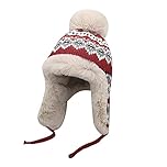NICEYEA Womens Winter Knit Beanie Hat Ear Flaps Warm Fleece Lined Skull Caps Earmuff Snow Hats Red