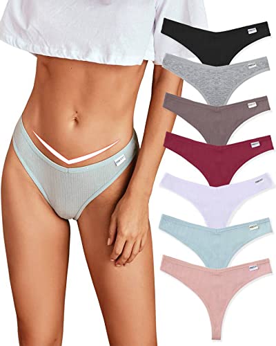 FINETOO Coton Femme String Femme Sexy Chic Stretch Ficelle sous-Vêtements Culottes Tanga Lot de 7 (S, A-7ER) Cover