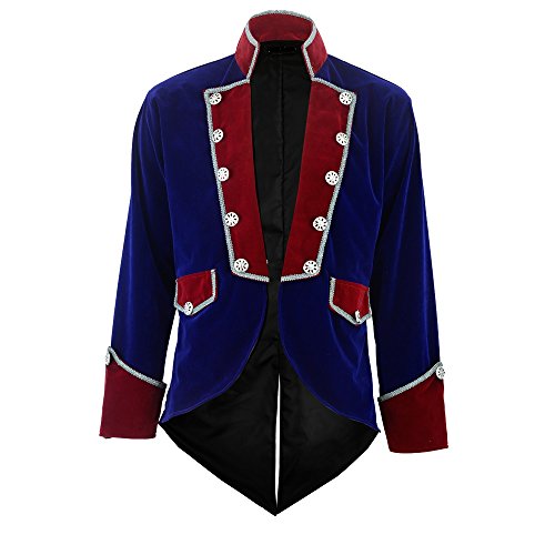 Darkrock New Men's Velvet Vladimir Tuxedo Jacket Tailcoat Goth Steampunk Victorian (XXX-Large, Blue)
