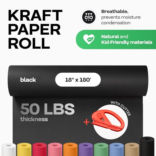 Image of Black Kraft Paper Roll 18 inch x 2160 inch (180 feet) with Cutter - USA-Made Wrapping Paper for Packing, Moving, Shipping & Crafts /Arts - 100% Recyclable Natural Craft Material by IDL Packaging