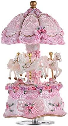 Sasuori Luxury Dream 3-Horse Rotating Carousel Merry-go-round Windup Music Carousel with Colorful Color Change LED Luminous Light Melody of Castle in the Sky Artware Birthday Gift(pink)