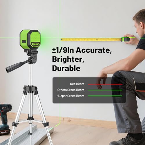 Image of Laser Level with 42 Inch Tripod, Huepar 100Ft Self Leveling Laser Level Rechargeable Green Cross Line Lazer Leveler Tool for Picture Hanging, Tile, Home Renovation, Carrying Bag Included