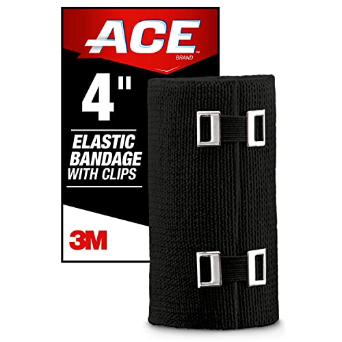 Ace 4 Inch Elastic Bandage With With Clips, Black, Great For Leg, Shoulder And More, 1 Count #TOP1
