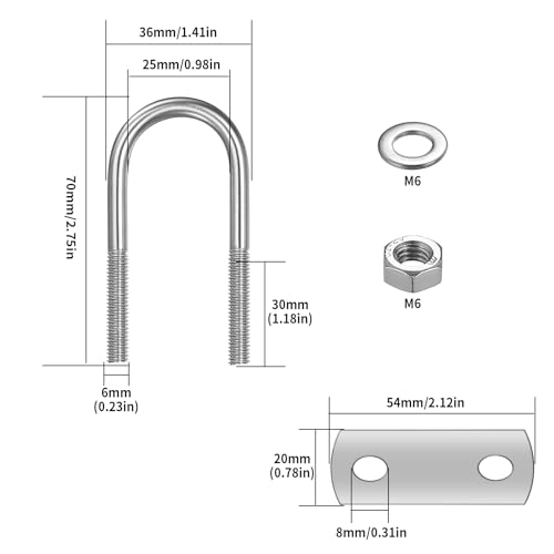 Stainless Steel Tie Down U Bolts, Metal Round U Shape Bolts with Hex Nuts, Plates - Image 2