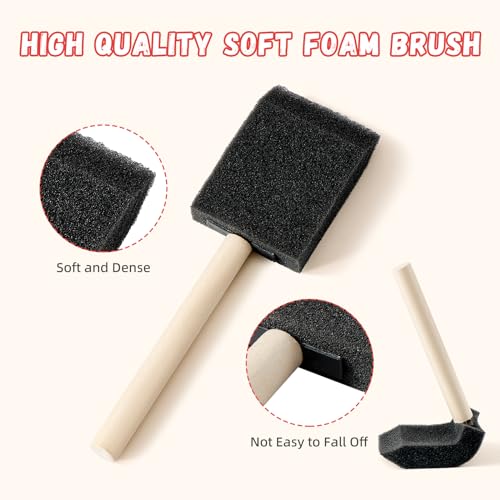 image for Simetufy 10 Pcs Foam Paint Brushes, 2 inch Foam Brush, Wood Handle Foa