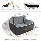 Lealchum Hundeautositz bis zu 55 lb, 2 Clip-On Sicherheitsleinen verstellbares Hundebett für 2 kleine Hunde, Abnehmbarer und waschbarer Haustier-Autositz mit 2 Aufbewahrungstaschen(Black/Grey, Large)