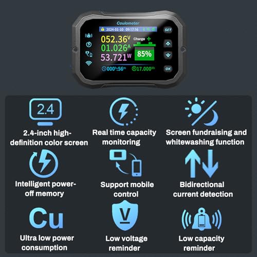 100A Wlan Batteriewächter 12V 24V 36V 48V 72V Batterie monitor 10-100V Spannungsanzeige App fernbedienung Batteriemonitor Caravan Battery guard (KM110F mit Alarmen)