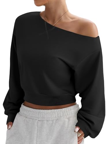SOFIA'S CHOICE Women Off Shouler Cropped Sweatshirt Cute Ladies No Hood Sweatshirts Fashion Long...