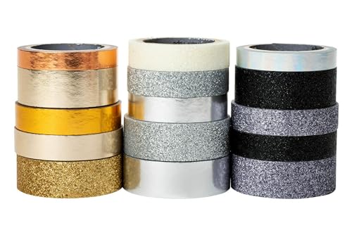 Image of Scotch Washi Tape, Glitter Metallic Design, 15 Rolls, Great for Bullet Journaling, Scrapbooking and DIY Decor (C1017-15-P6)