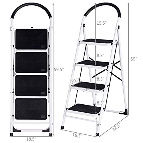 Giantex 4 Step Ladder, Folding Step Stool With Anti-Slip Pedal Platform, Metal Frame, Rubber Hand Grip, 330Lbs Capacity Portable Multipurpose Ladder For Home Kitchen #TOP6