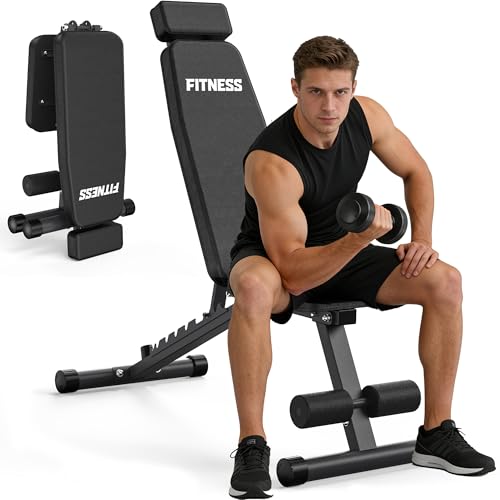 Orisyn Banco de pesas ajustable, 10 ángulos de ajuste (90° – 205°), plegable, multifunción, entrenamiento de 420 mm de altura, diseño estable y cómodo (gris)