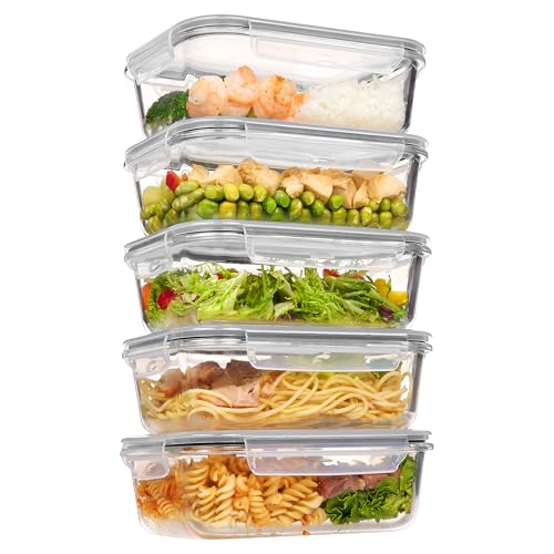 Vtopmart 5Pack 28.4oz Glass Storage Containers with Lids, Meal Prep Containers Reusable, Airtight Glass Lunch Box for Microwave, Oven, Freezer and Dishwasher