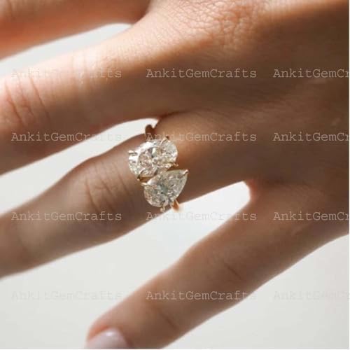 Oval & Pear Moissanite Two Stone Engagement Ring 14K Solid Gold Toi et Moi Ring Double Stone Bridal Promise Jewelry Gift for Women3