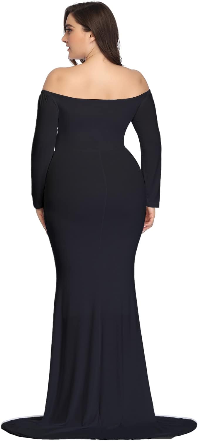 YnimioAOX Maternity Photoshoot Dress Long Sleeve Elegant Maxi Photography Dress Slim Stretchy Gowns - Image 4