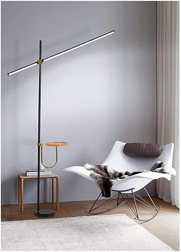 Lámpara de pie LED alta con estante de madera y diseño ajustable 5