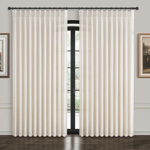 Photo 1 of 100 Inch Extra Wide Curtains 90 Inch Long Cream Sheer Linen Drapes for Office Large Windows 2 Panels Set