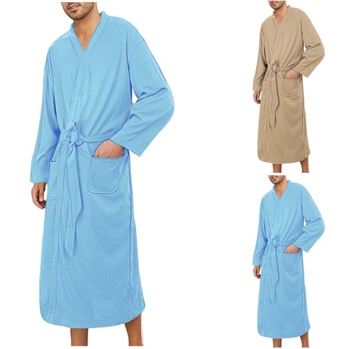 Cambkatl Men's Waffle Robe Full Length Belted Kimono Bathrobe Long Sleeve Nightgown with Pockets2