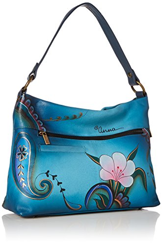 Anna By Anuschka Hand Painted Leather Women's Large Shoulder Hobo, Denim Paisley Floral #TOP1