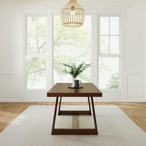 Plank+Beam 72 Inch Farmhouse Dining Table, Solid Wood Rustic Kitchen Table, Large Wooden Rectangular Dinner Table for Dining Room, Home Office, Living Room Furniture, Easy Assembly, Walnut Wirebrush - Image 6