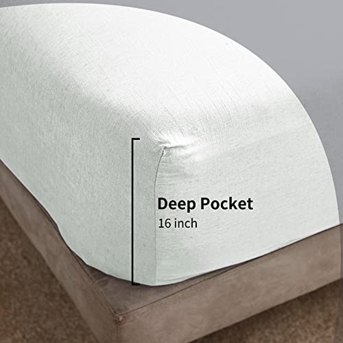 Naturefield Linen Bed Sheets, King Size 80% Rayon From Bamboo 20% Linen Cool Breathable Sheet Set With 16" Deep Pocket, 4 Piece Soft Fitted Sheets, Flat Sheet, 2 Pillowcases For Home, White #TOP2