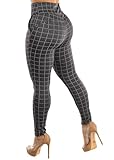 Moda Xpress Womens Juniors High Rise Butt Lifting Windowpane Grey Skinny Pants 41010J