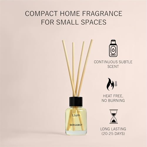 Image of Llum Bergamot 30ml Reed Diffuser Set | Premium Room Freshener for Small Spaces, Washrooms, Desk Accessory | Organic, Toxin Free Home Fragrance, Aromatherapy | Luxurious Scents | Elegant Gift
