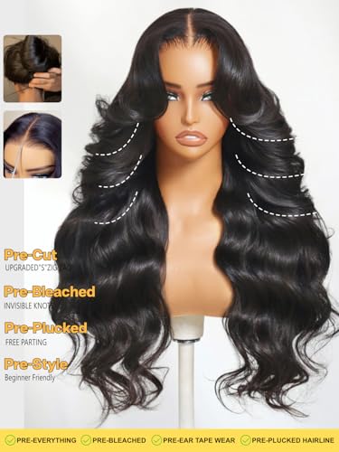 Image of Sunber Body Wave Human Hair Lace Frontal Glueless Wig 13x4 Pre Everything Pre Cut Lace Front Drawstring Wig Bye Bye Knots Pre Plucked with Baby Hair 150% Density 20Inch Pull Go Wigs