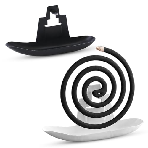 Soporte en forma de espiral de mosquitos, 2 piezas de soporte en espiral de mosquitos, soporte para bobina de mosquitos con caja de incienso para interior y exterior, soporte portátil para ahumado