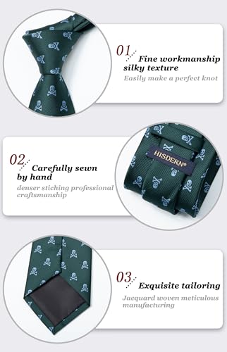 Image of HISDERN Ties for Men Classic Animal Tie and Pocket Square Set Jacquard Woven Silk Neckties Handkerchief Wedding Party