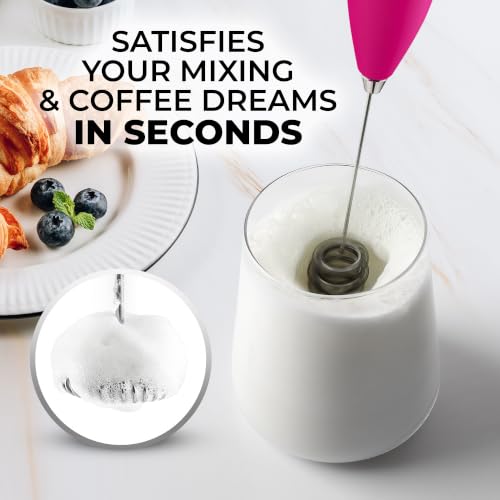 Image of Zulay Kitchen Powerful Milk Frother Wand With Duracell Batteries - Ultra Fast Handheld Drink Mixer - Electric Whisk Foam Maker for Coffee, Lattes, Cappuccino & Matcha - Triple Whisk - Magenta Gold