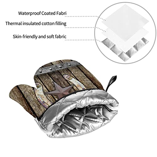 Oven Mitts And Pot Holders Sets Of 4 Rustic Farmhouse Rusty Horseshoe Texas Star Vintage Western Country Cabin Brown Polyester Oven Mitts With Oven Gloves And Hot Pads Potholders For Kitchen Bbq #TOP7