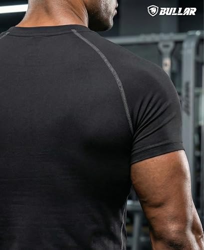 Image of BULLAR Men's Polyester Blend Compression T-Shirt, Half Sleeve Athletic Sports Tight, Crew Neck, Slim Fit Tshirt for Fitness and Workout