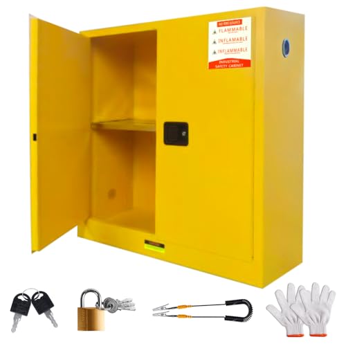 DEFNES 30Gallon Flammable Safety Cabinet, Thicken Flammable Storage Cabinet, Explosion Proof Cabinet, Fire Cabinet Yellow for Commercial Industrial