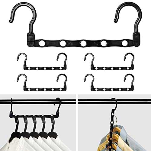 Clothes Hangers Space Saving, 5 Pack Multifunctional Portable Hanger Organiser, Pants Rack Hanger, Rotate Anti-skid Folding Hanger, Plastic Wardrobe Magic Hangers for Clothes Trouser Coat Black