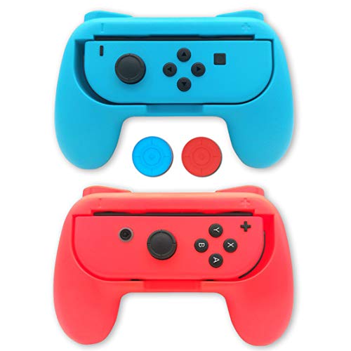 Grip Kit for Nintendo Switch JoyCon Controllers - Ergonomic Design Handle Kit for Nintendo Switch Joy Con 2 Packs (1X Blue & 1X Red)
