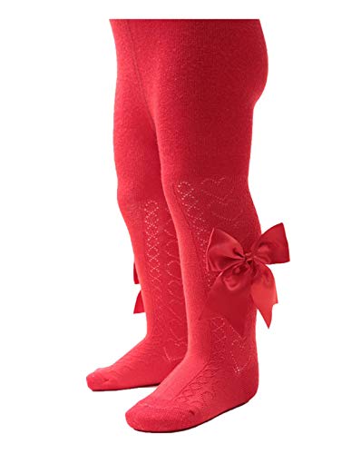 Soft Touch - Soft Touch Baby Girls Heart Tight With Long Bow Spanish Style Tights In Multi Colour NB To 24 Months T122 (NB-3 Months, Red)