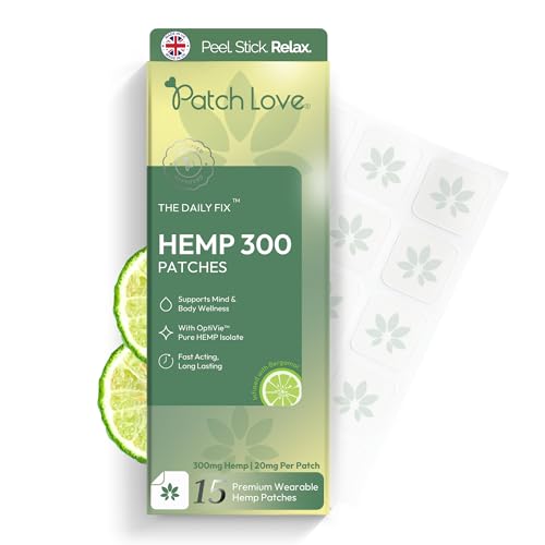 Patch Love The Daily Fix Hemp Patch - 300mg OptiVie Hemp Isolate Bergamot Aromatherapy - Relaxation & Recovery Support - 15 Patches (20mg Each) - Vegan - Made in UK
