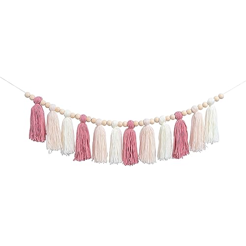 Boho Pastel Garland - Birthday Party Decorations, Cake Smash Photo Prop, Backdrop Photo Prop, Baby Nursery Decor, Living Room Mantel Decor (Beige Tassel Deco) by Vgaruint - Used condition - US$9.02