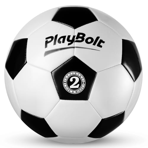 PlayBolt Soccer Ball Size 2 with Pump - Black & White Training Practice & Match Ball for Kids, Youth and Adults (Pack of 1)