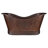 Premier Copper Products BTD67DB 67-Inch Hammered Copper Double Slipper Bathtub, Oil Rubbed Bronze