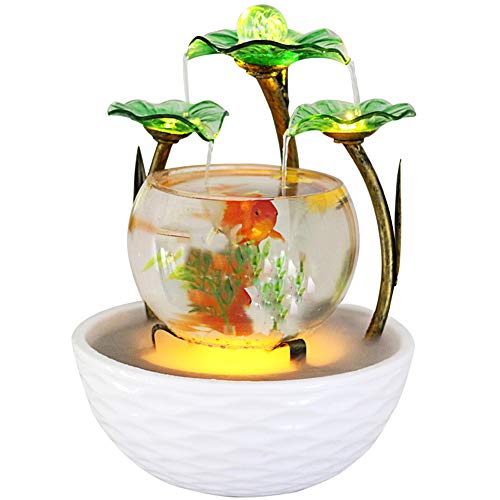 crapelles Colored Green Glass Fountain Waterfall Fish Tank with Atomization, Aquaqrium Ceramic Metal Vintage Wrought Iron for Home Office Tabletop Indoor Relax, Christmas Ideas