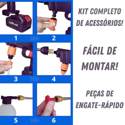 Lavadora de Alta Pressão Portátil Recarregável Bivolt Sem Fio Vap Multiuso para Carros, Limpeza Auto