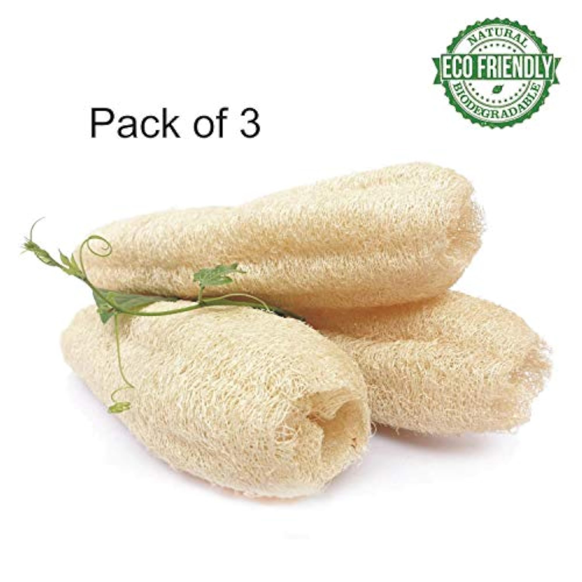 Natural Loofah Sponge Bath Pads, 3pc Exfoliating Body Scrubber