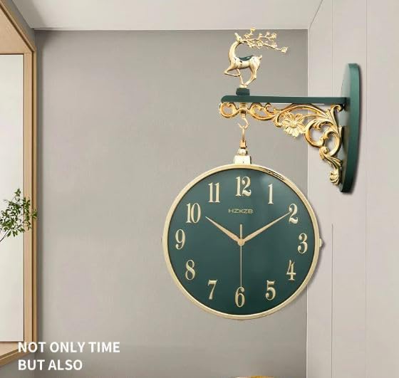 Image of Wall Clock Double Sided Vintage Wall Clock Hanging Clocks European Style Train Station Clocks Decor Patio Garden Home Living Room Bedroom (NT-01)