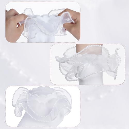 2 Pack Girls Frilly Ruffle Socks Cute Pearls Lace Socks for Toddler Little Girls Dress and Daily2