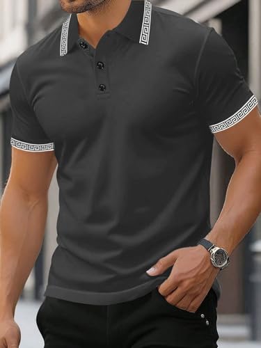 UOUA Mens Casual Polo Shirts Classic Short Sleeve Collared T Shirt Button Golf Slim Fit Tee Tops4